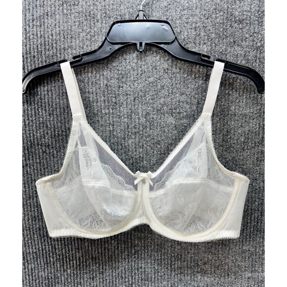 Wacoal Retro Chic Underwire Unlined Bra 40C White Lace Mesh Full Figure 855186 - Picture 2 of 9